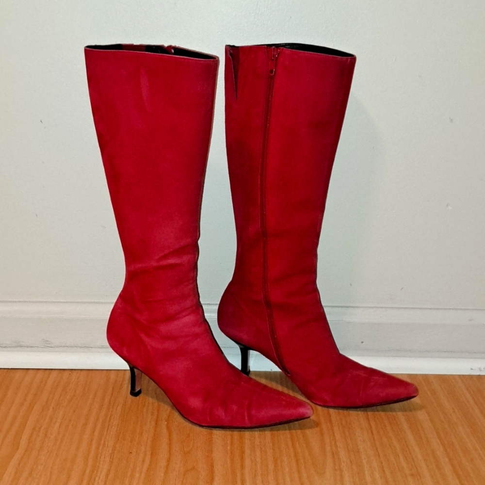 Tall red suede boots